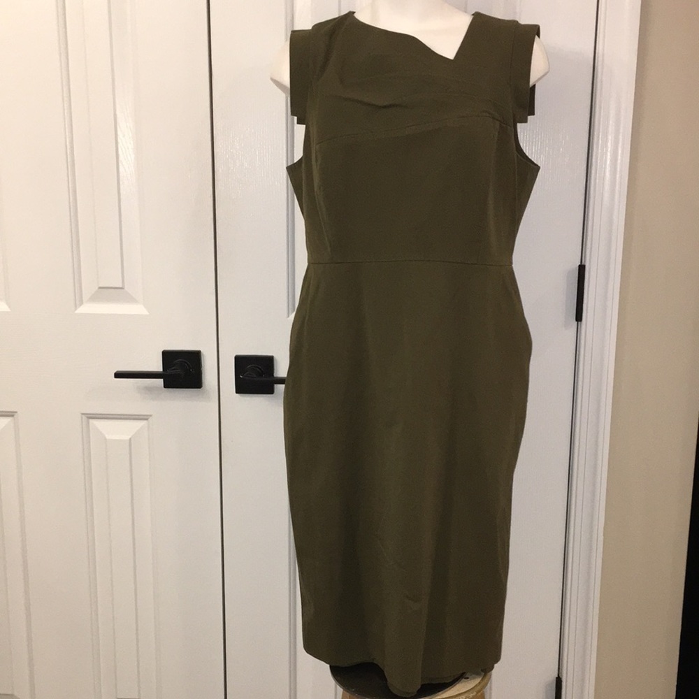 J.Crew Olive Green COTTON BLEND PENCIL SHEATH Dress size 14 in EUC